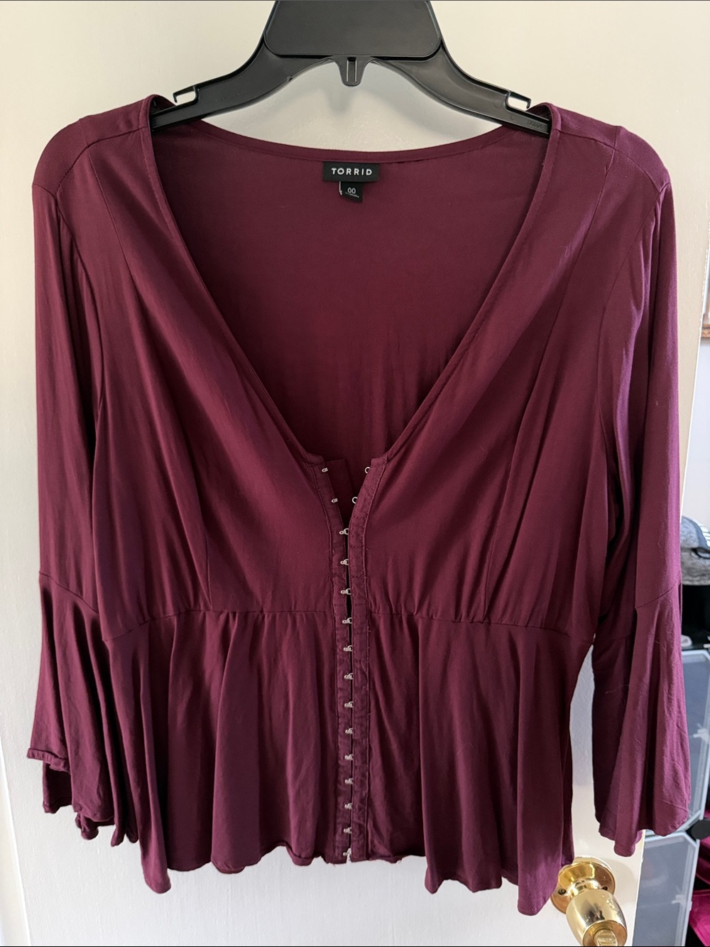 torrid Wine Hook-and-Eye Peplum Button-Front Top